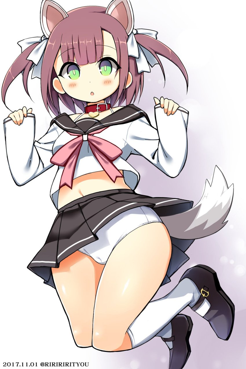 blush breasts female furry furry_only hips mary_janes panties riririrityou school_uniform skirt small_breasts thighhighs thighs uniform