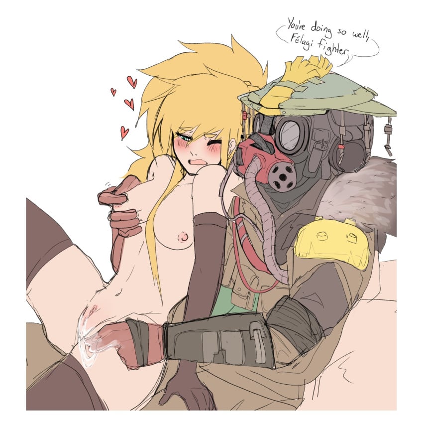 1other 2d 2girls ambiguous_gender apex_legends blonde_hair bloodhound_(apex_legends) blush femsub fingering from_behind fully_clothed gloves heart hearts looking_pleasured original pinching_nipples praise praise_kink pussy pussy_juice pussy_juice_string reach_around shenpai_(artist) sitting_on_lap sitting_on_person speech_bubble text_bubble thigh_highs thighhighs viro_(shenpai) white_background