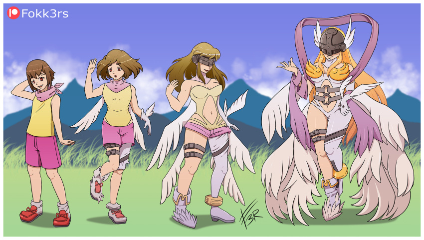 10_wings 2_wings 4_wings angewomon ass_expansion blonde_hair breast_expansion brown_hair digimon digimon_(species) digimon_adventure female fokk3rs growth hair_color_change hair_growth high_heels hikari_yagami huge_ass huge_breasts human identity_death lip_expansion lips long_hair navel thick_thighs thigh_expansion toei_animation transformation transformation_sequence wide_hips wings