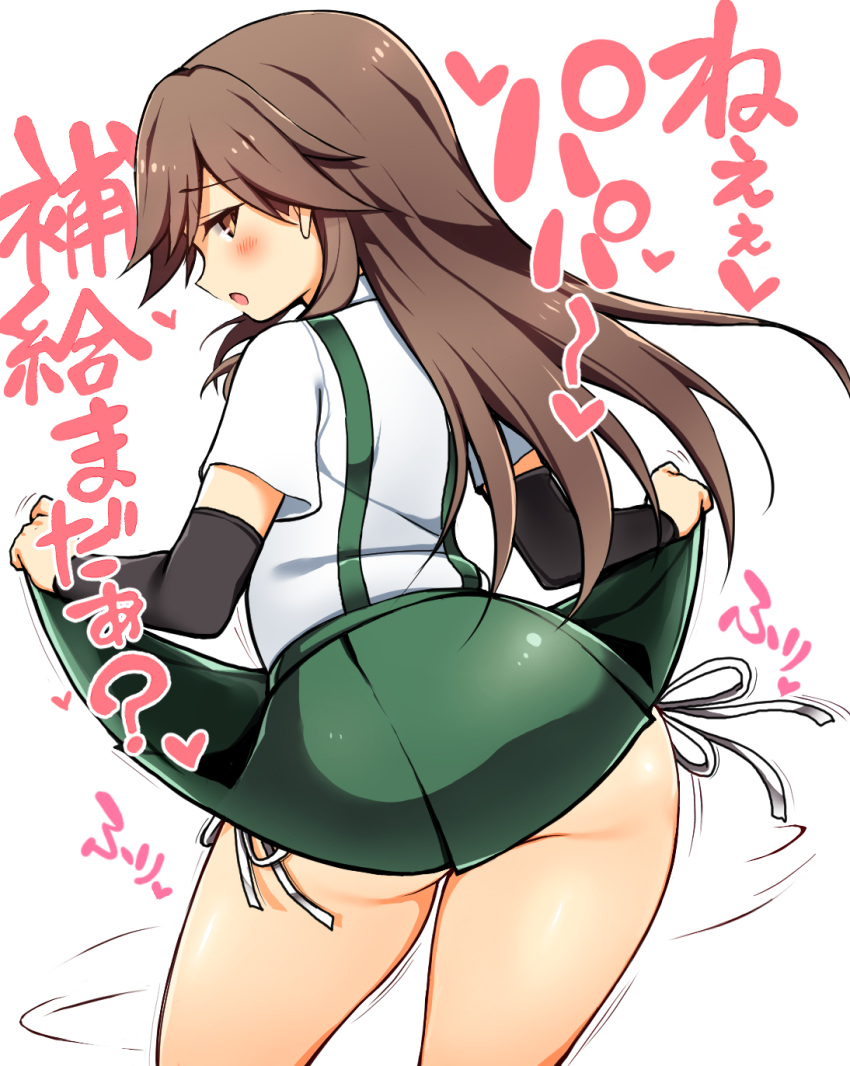 arashio_(kantai_collection) ass blush brown_hair female female_only kantai_collection long_hair riririrityou school_uniform thighs uniform