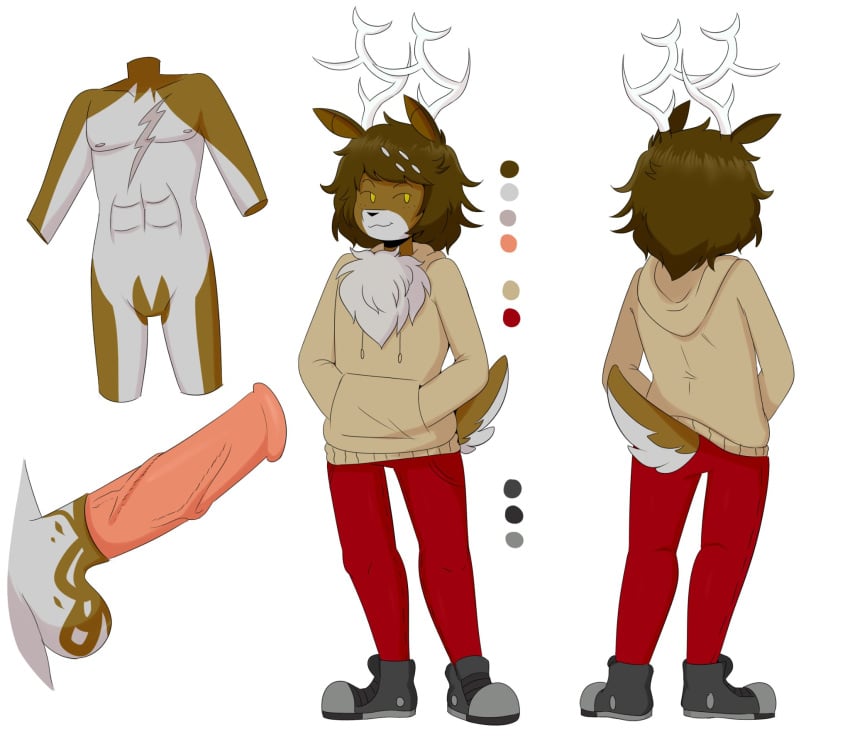 anthro antlers asroyal_sagittarius balls cervid cervidaeasroyal clothed clothing digital_media_(artwork) erection fur genitals hair hi_res horn jinu male male_only mammal model_sheet nipples nude penis simple_background smile solo solo_male