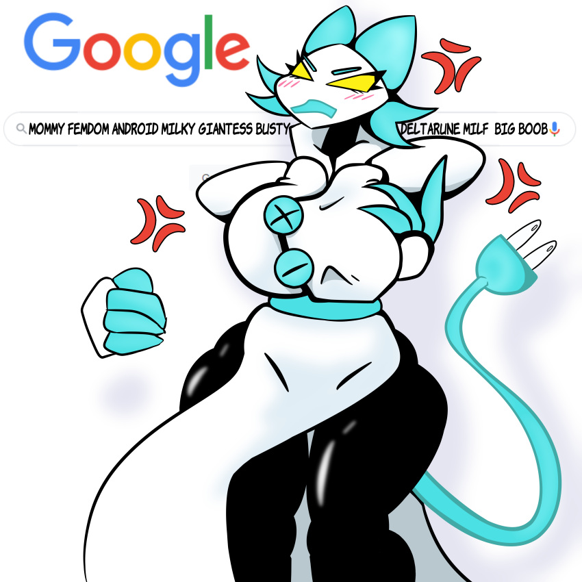 angry anthro atwistedsinner big_breasts breast_squish deltarune furry gigantic_breasts google huge_breasts robot tasque_manager_(deltarune) thick_thighs