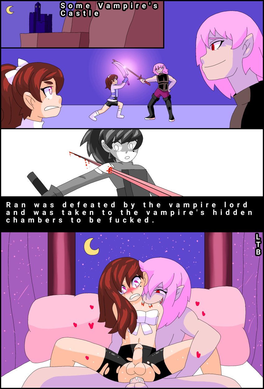 anal blood brown_hair comic defeated edit edited femboy gay lewderthanblue mole_under_eye oc original pink_eyes ponytail ran(ltb) rape vampire