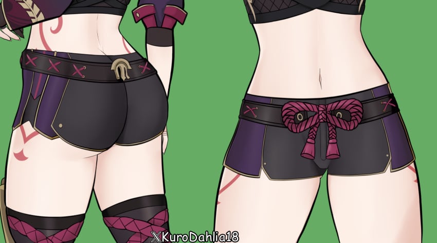 ass ass_focus belly belly_button kuki_shinobu kurodahlia18 legs navel shorts tattoo thick_thighs thighhighs thighs