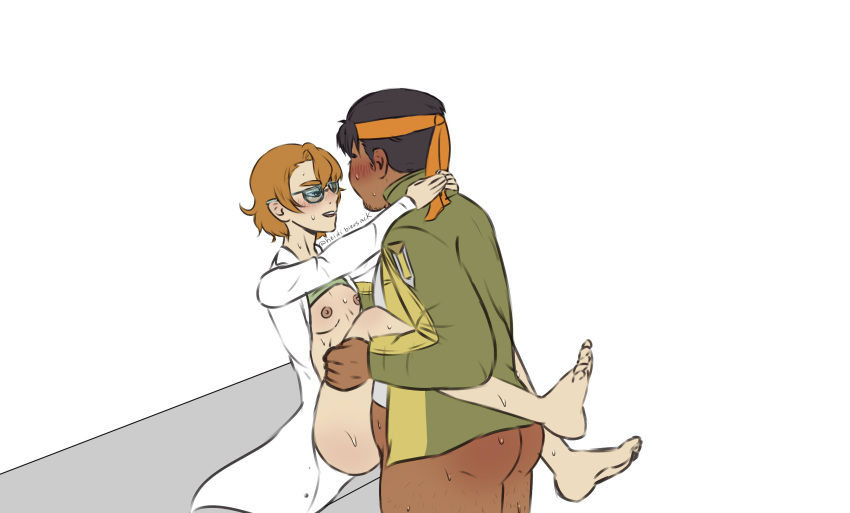 ass blush breasts dark-skinned_male glasses happy_sex heidibiersack hunk_(voltron) katie_holt nipples partially_clothed pidge_gunderson small_breasts smile standing_sex straight sweat unseen_male_face voltron voltron:_legendary_defender