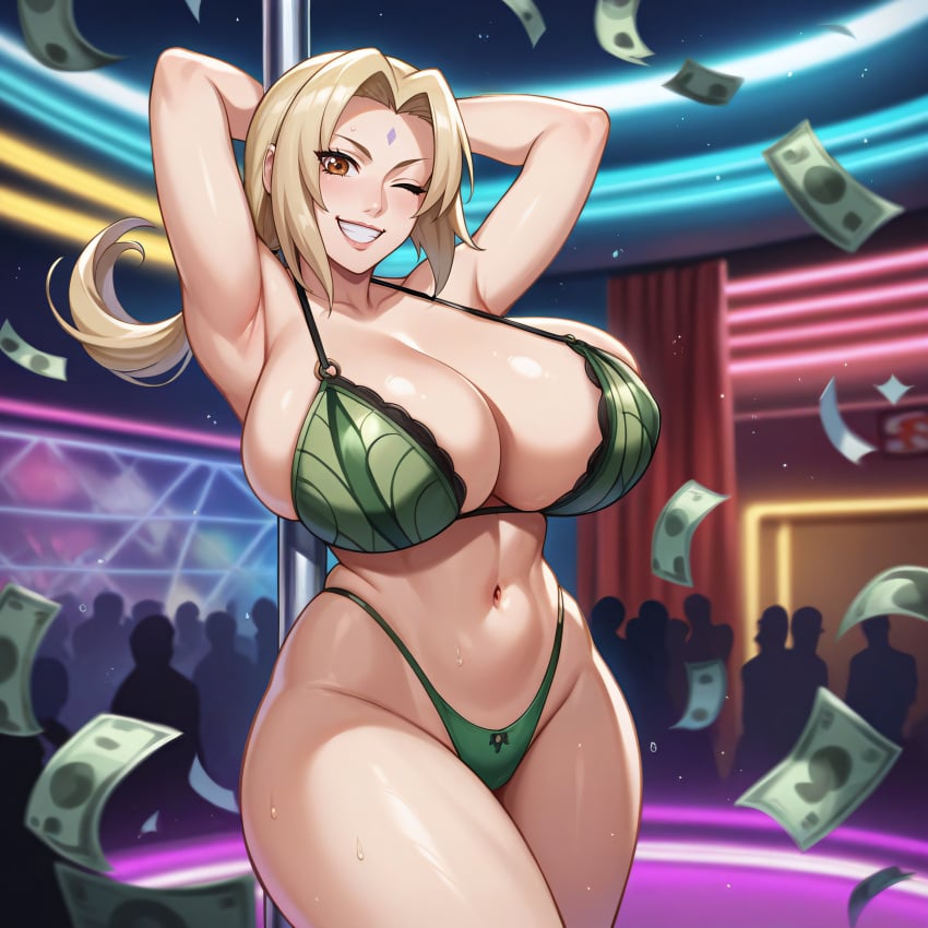 1girls 6+boys adapted_costume ai_generated armpits arms_behind_head arms_up barely_clothed being_watched big_breasts bikini blonde_hair boruto:_naruto_next_generations bottomwear bottomwear_only breasts breasts_bigger_than_head brown_eyes child_bearing_hips dollar_bills female female_focus forehead_mark green_bikini grin holding_object holding_pole hourglass_figure huge_breasts large_breasts leaf_bikini leaf_print lipstick looking_at_viewer makeup mature mature_female mature_woman milf mommy money mostly_nude multiple_girls nai_diffusion naruto naruto:_the_last naruto_(classic) naruto_(series) naruto_shippuden offering offering_money one_eye_closed oppai partially_clothed people_in_background people_watching pole pole_dancing poodlejockey sagging_breasts sash seducing seduction seductive seductive_body seductive_eyes seductive_gaze seductive_look seductive_mouth seductive_pose seductive_smile show silhouette smile spotlight stable_diffusion stage stage_lights strip_club stripper stripper_pole sweat sweatdrop thick_thighs thighs tsunade very_long_hair voluptuous voluptuous_female watching wide_hips wink