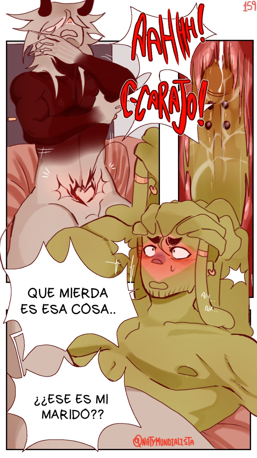 2boys anal anal_sex argentina_(countryhumans) athletic athletic_male blush blush_lines bodily_fluids bodily_fluids_in_ass brazil_(countryhumans) comic comic_page comic_panel countryhumans couple cum cum_in_ass gay hard_sex horns incubus kinky_naty male/male married_couple muscular muscular_male on_bed penetration pierced_penis piercing piercings riding riding_penis rough_sex shocked shocked_expression shocked_eyes shocked_face yaoi