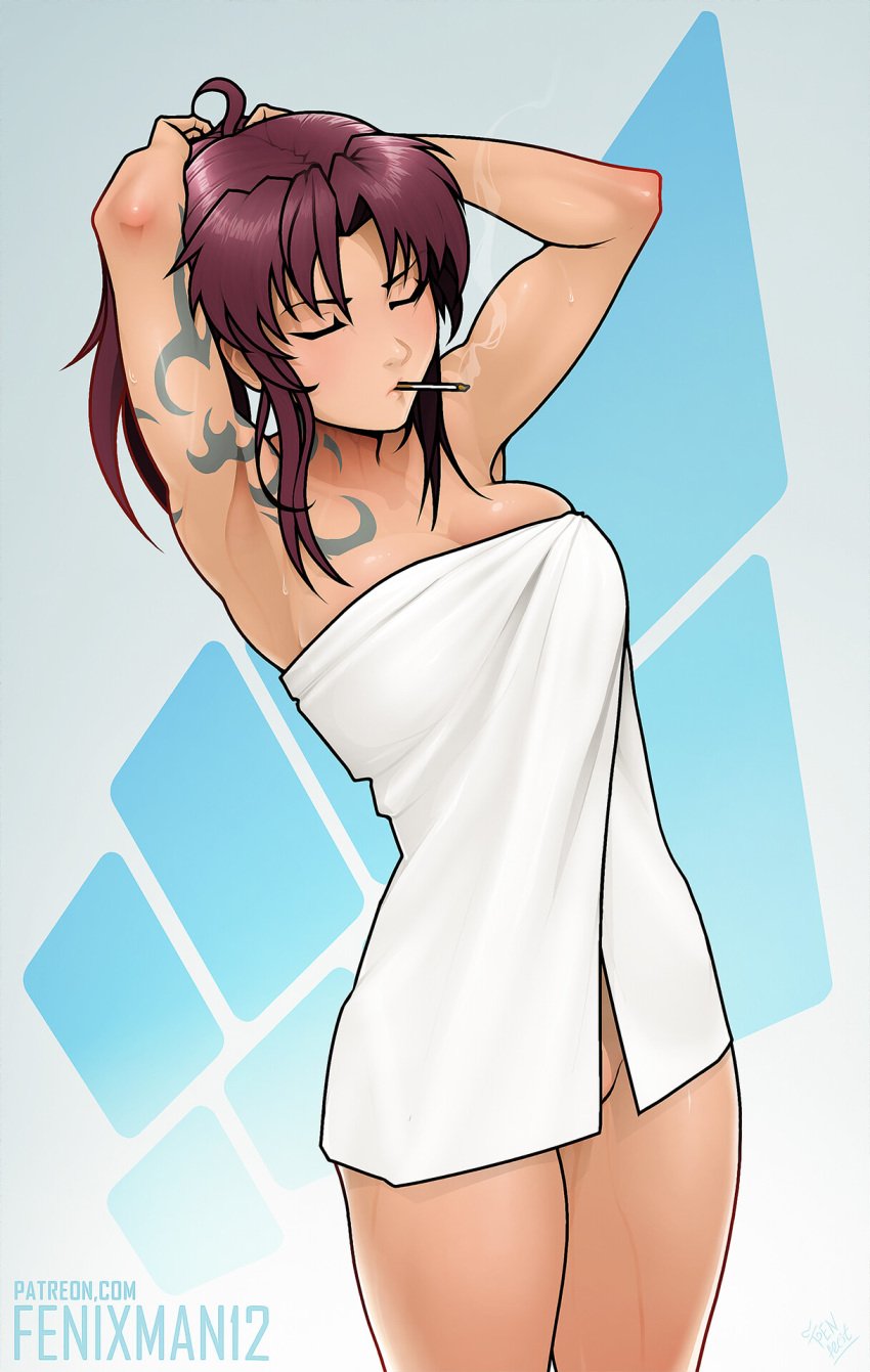 1girls after_shower black_lagoon female female_only fenixman12 revy smoking solo_female towel