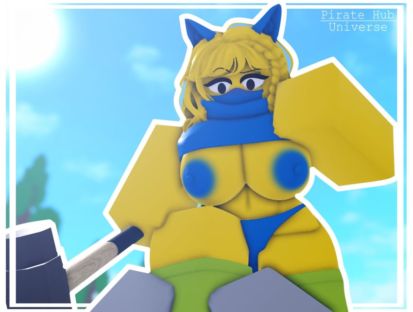 1boy 1girls 3d areolae artist_request big_breasts breasts nipples noob roblox robloxian sledgehammer source_request tagme thighs