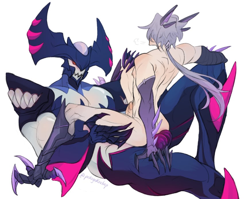 2boys anal anal_sex anima_squad_series cowgirl_position demon_horns gay huge_cock kayn league_of_legends male male_only monster_cock pkgk rhaast_(league_of_legends) rhaayn riot_games size_difference