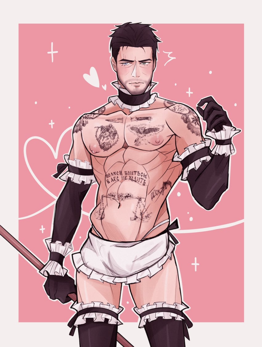 call_of_duty call_of_duty:_modern_warfare_2 crossdressing cute fillviez heterochromia maid maid_outfit male male_focus male_in_lingerie male_only manly_crossdresser no_visible_genitalia pinup revealing_clothes scar_across_eye solo_male vladimir_makarov