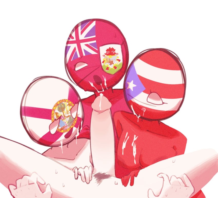 1boy 3girls bermuda_(countryhumans) big_penis countryhumans countryhumans_girl cum cum_in_mouth cum_on_breasts cum_on_face florida_(statehumans) huge_cock licking licking_lips one_eye_obstructed penis pubic_hair puerto_rico_(countryhumans) red_body sleepserumm statehumans statehumans_girl sweat sweatdrop tongue_out united_states_of_america_(countryhumans) white_body