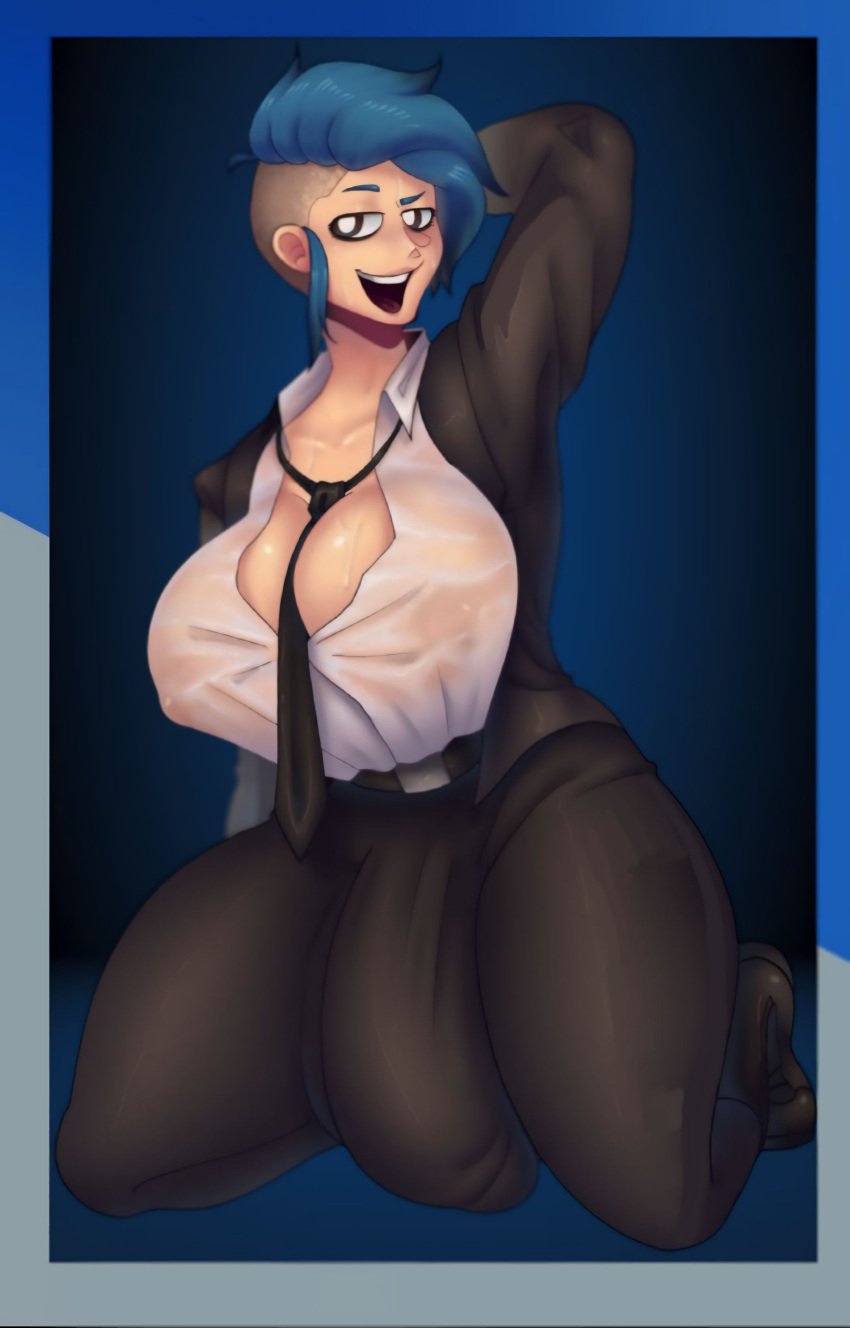 1futa anonymous_onryo areolae balls balls_outline balls_under_clothes belt big_breasts big_penis big_thighs blue_eyes blue_hair brown_eyes bulge bulge_fondling bulge_through_clothing cleavage clothed clothing dialogue erection eyeliner fat_cock fully_clothed futa_only futanari huge_breasts huge_bulge huge_cleavage huge_cock human humanoid kneeling kneeling_on_ground light-skinned_futanari light_skin long_penis massive_bulge nipple_bulge nipples_visible_through_clothing open_mouth payday payday_2 penis penis_outline shaved_side solo solo_futa suit sweat sweaty sweaty_body sweaty_breasts sydney_(payday_2) teasing thick_ass thick_lips thick_thighs thighs tie tie_between_breasts tight_clothing tight_fit toldohorny tracing undercut wet wet_clothes wide_hips wide_thighs