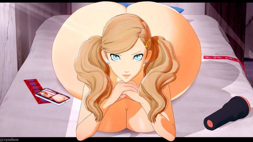 1girl ann_takamaki ass atlus big_breasts blonde_hair bottom_heavy breasts cyshen female female_only gigantic_ass huge_ass human looking_at_viewer megami_tensei nude persona persona_5 solo solo_female wide_hips