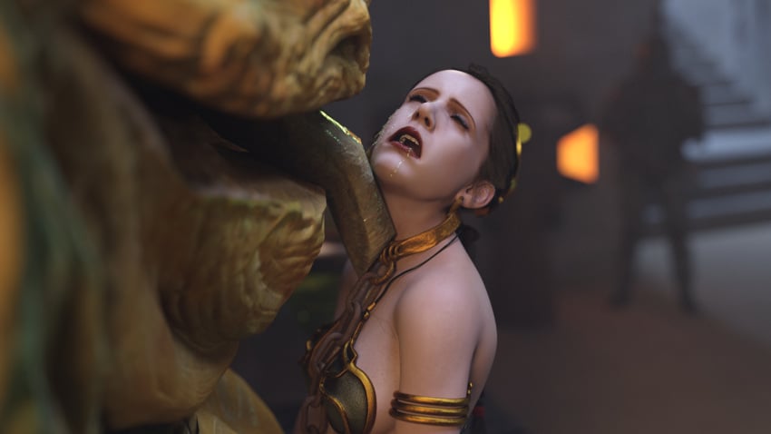 1girls 3d alexbridger belly_dancer belly_dancer_outfit boots braided_hair brown_hair chain_leash chained closed_eyes enslaved_royal femsub forced_kiss harem_girl harem_outfit humiliation hutt interspecies jabba's_palace jabba_the_hutt kissing kneeling licking loincloth long_hair princess_leia_organa slave slave_bikini slave_collar slave_leia slave_outfit slavegirl slime slime_on_face star_wars submissive_female tongue tongue_out