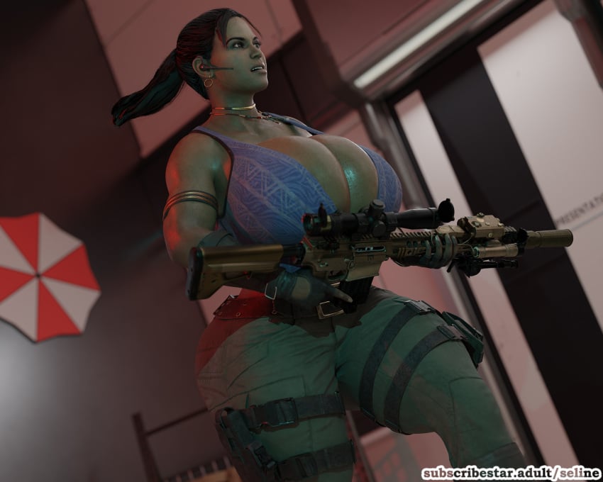 3d biohazard cleavage dark-skinned_female dark_skin ebony gun huge_breasts hyper hyper_breasts resident_evil resident_evil_5 running sheva_alomar umbrella_corporation