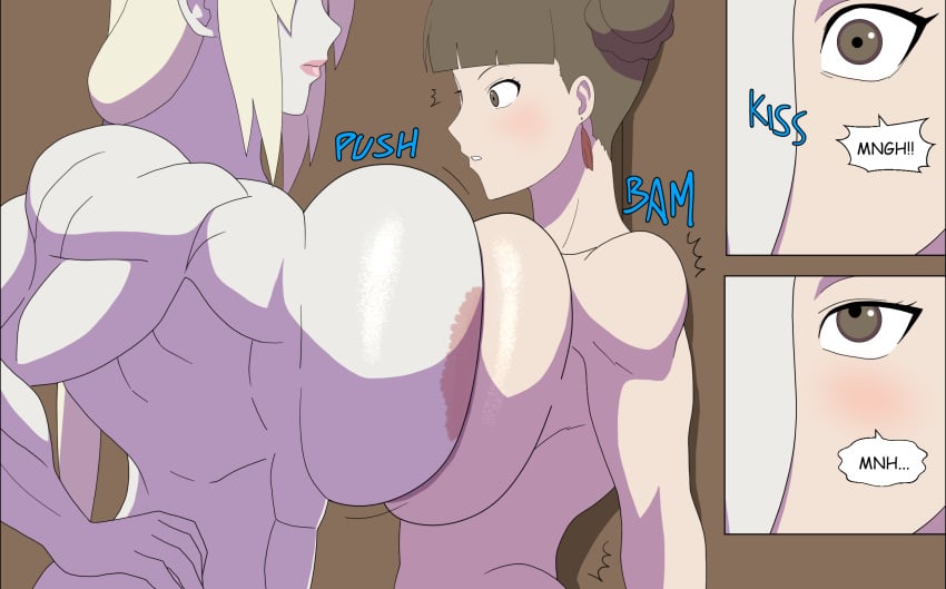 2girls against_wall age_difference assertive assertive_female big_breasts blush boruto:_naruto_next_generations breast_press breast_size_difference breasts breasts_bigger_than_head breasts_to_breasts brown_hair comic comic_strip comparing comparing_breasts completely_nude completely_nude_female dominant dominant_female double_bun earrings female female_only gilf highres huge_breasts kissing lesbian lesbian_domination lesbian_submission lesbianization lezdom lezified lezsub mature mature_female milf multiple_girls muscular muscular_female naruto naruto_(series) naruto_shippuden nude nude_female older_female pinned_to_wall ponytail seduction seductive speech_bubble tenten text toned toned_female top_heavy top_heavy_breasts tsunade twin_buns twintails upper_body voluptuous younger_female yuri zetarok