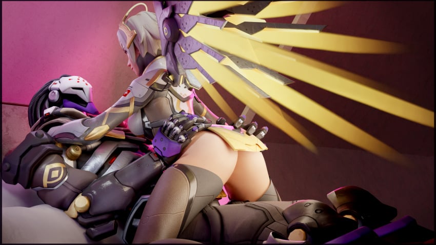 3d ass blender blizzard_entertainment clothed cuddling cute female female_focus intimate mercy omnicfans overwatch ramattra