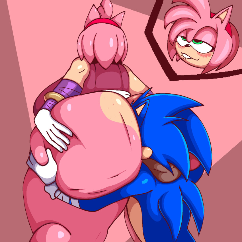 1boy 1girls amy_rose animal_ears anthro ass ass_focus ass_in_face bandages big_ass big_butt big_thighs biting_lip black_nose blue_body blue_fur blue_hair blue_skin blush bottomless butt_in_face couple curvy curvy_body curvy_figure dat_ass derocrossh duo eyelashes face_in_ass face_in_butt from_behind fur furry gloves grabbing_ass grabbing_from_behind grabbing_hips grabbing_own_ass headwear hedgehog huge_ass huge_butt large_ass large_butt large_thighs male/female mammal narrowed_eyes pink_background pink_body pink_fur pink_hair pink_skin pleasure_face scarf sega sexual_consent short_hair simple_background smothering smothering_ass sonic_(series) sonic_boom sonic_the_hedgehog sonic_the_hedgehog_(series) spiky_hair spread_ass spread_butt thick_ass thick_hips thick_thighs thighs topwear turned_on video_games wide_hips