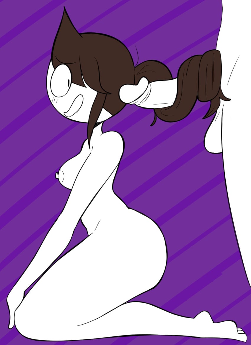 1girls anthro big_penis blush brown_hair cum cumming ejaculation erect_penis erection female female_focus femsub hair_fetish hairjob humanoid jaiden jaiden_animations kneeling long_hair looking_back medium_breasts nude penis ponytail shy straight vaz0v white_skin youtube youtuber