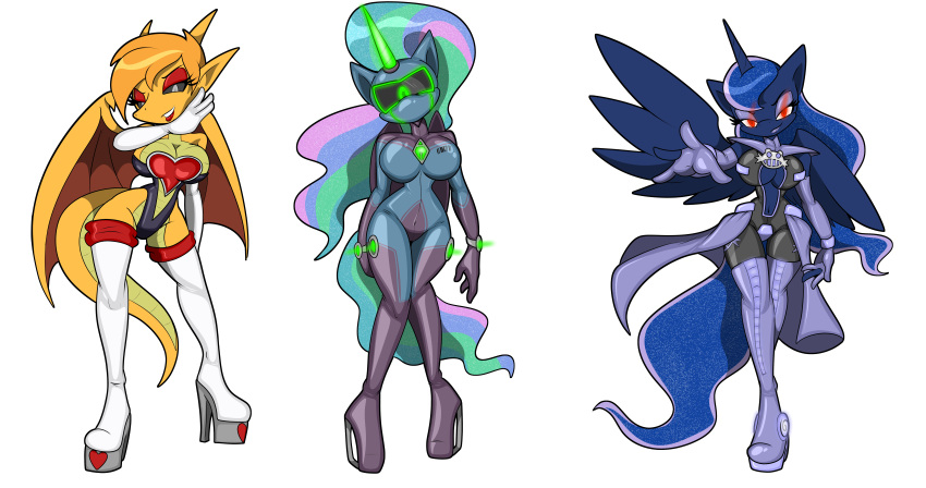 3girls chaoscroc dragon_girl drone droneification female high_heels hypnosis implied_transformation large_ass large_breasts mind_control my_little_pony post_transformation princess_celestia_(mlp) princess_luna_(mlp) tagme transformation