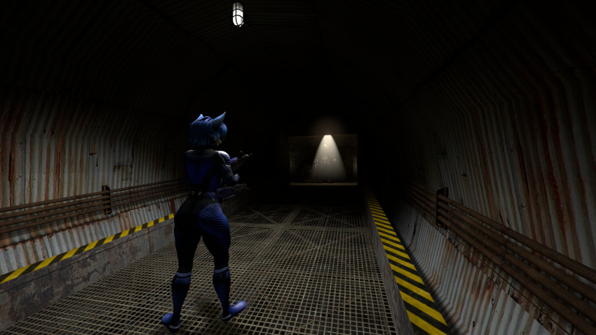 3d anthro blue_eyes blue_fur blue_hair clothed clothing duo female furry halo_(game) halo_(series) krystal laarian penis plasma_gun sangheili sfm star_fox suit weapon