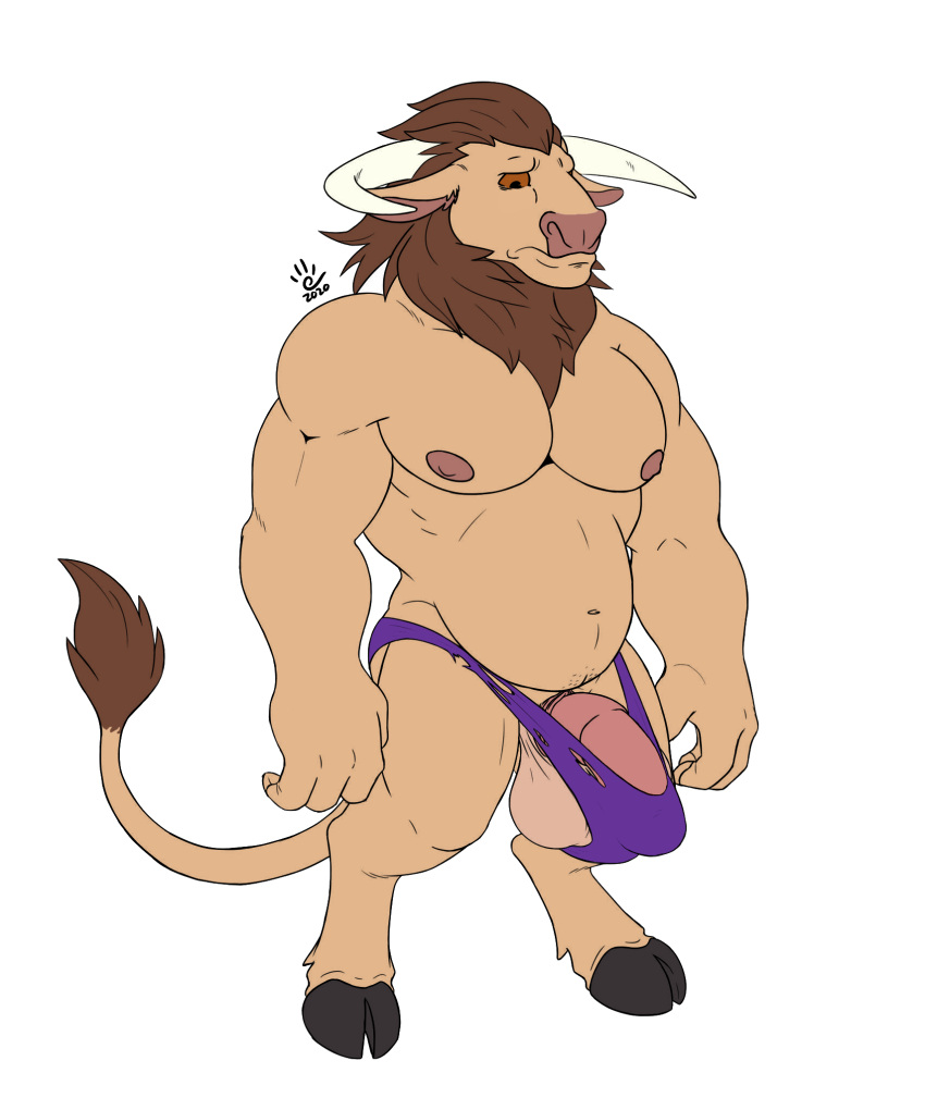 anthro aroused balls belly bovid bovine bulge cattle clothing european_mythology genitals greek_mythology hi_res humanoid kurnak male male_only mammal melancholiclion minotaur musclegut muscular muscular_male mythology navel penis solo torn_clothing underwear wardrobe_malfunction