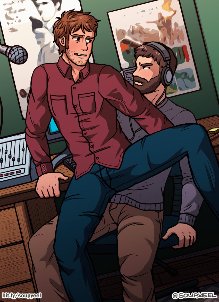 fully_clothed gay joseph_(scott_pilgrim) looking_at_partner male_only on_lap recording_studio scott_pilgrim soupyeel stephen_stills yaoi