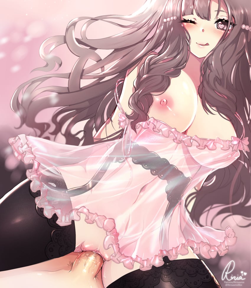 1girls ;p alternate_version_available babydoll black_legwear breasts brown_eyes brown_hair cowgirl_position female female_focus fire_emblem fire_emblem_awakening frills garter_belt heart-shaped_pupils large_breasts licking_lips lingerie looking_at_viewer male naked_stockings negligee nightgown nintendo nipples nude nude_female pussy ririsaurus see-through see-through_clothing smile solo_focus sumia_(fire_emblem) sweat thick_thighs thighhighs thighs tongue tongue_out vaginal_penetration very_long_hair wink