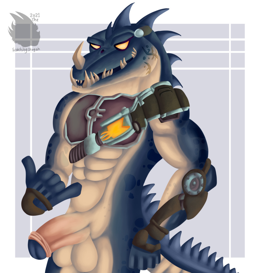 abs alien anthro armor balls clothing erection genitals hi_res humanoid_genitalia humanoid_penis lizard male male_only penis ratchet_and_clank reptile scalie solo sony_corporation sony_interactive_entertainment thescorchingdragon thugs-4-less video_games