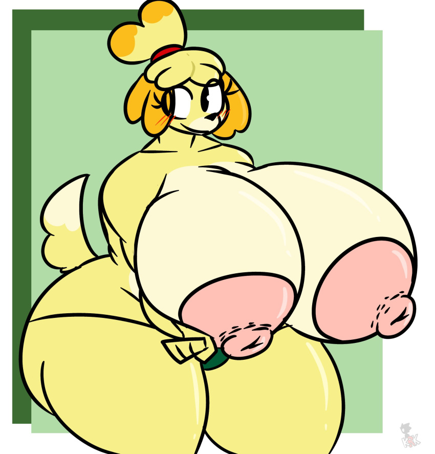 1girls animal_crossing anthro areola areolae ass big_areola big_ass big_breasts big_butt big_nipples black_eyes blush blush_lines breasts breasts_bigger_than_head butt dark_green_panties female female_only furry furry_only green_panties hips huge_breasts hyper_ass hyper_breasts hyper_butt isabelle_(animal_crossing) kingretrokirby looking_off_screen looking_to_the_side massive_ass massive_butt nintendo nipples no_humans panties pink_areola pink_nipples simple_background solo solo_female solo_focus thick_thighs thighs_bigger_than_head topless topless_female video_games wide_hips yellow_body yellow_fur