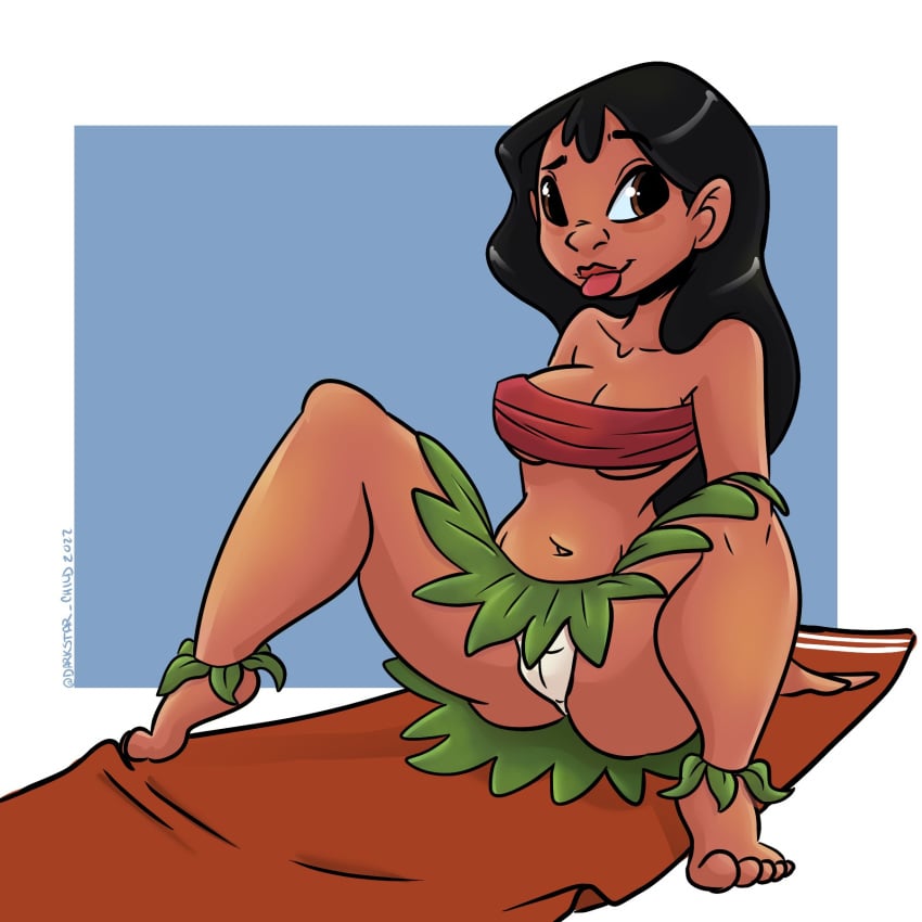 1girls alternate_version_available black_hair brown_eyes dark-skinned_female dark_skin darkstar_(artist) disney female female_only hula_girl lilo_and_stitch long_hair nani_pelekai solo white_background