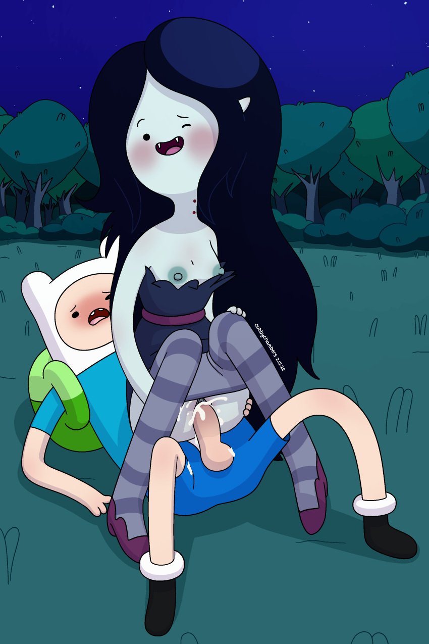 2020s 2022 adventure_time areola backpack bag balls black_eyes black_hair blonde_hair blush breasts clothed_sex cubbychambers cum cum_drip cum_in_pussy cum_inside cum_string exposed_breasts fangs female finn_the_human footwear grey_skin hand_on_ass hat human legwear long_hair male marceline nipples on_top one_eye_closed open_mouth pale_skin penis pointy_ears pussy reverse_cowgirl_position riding skirt_lift thighhighs uncensored vaginal vaginal_penetration