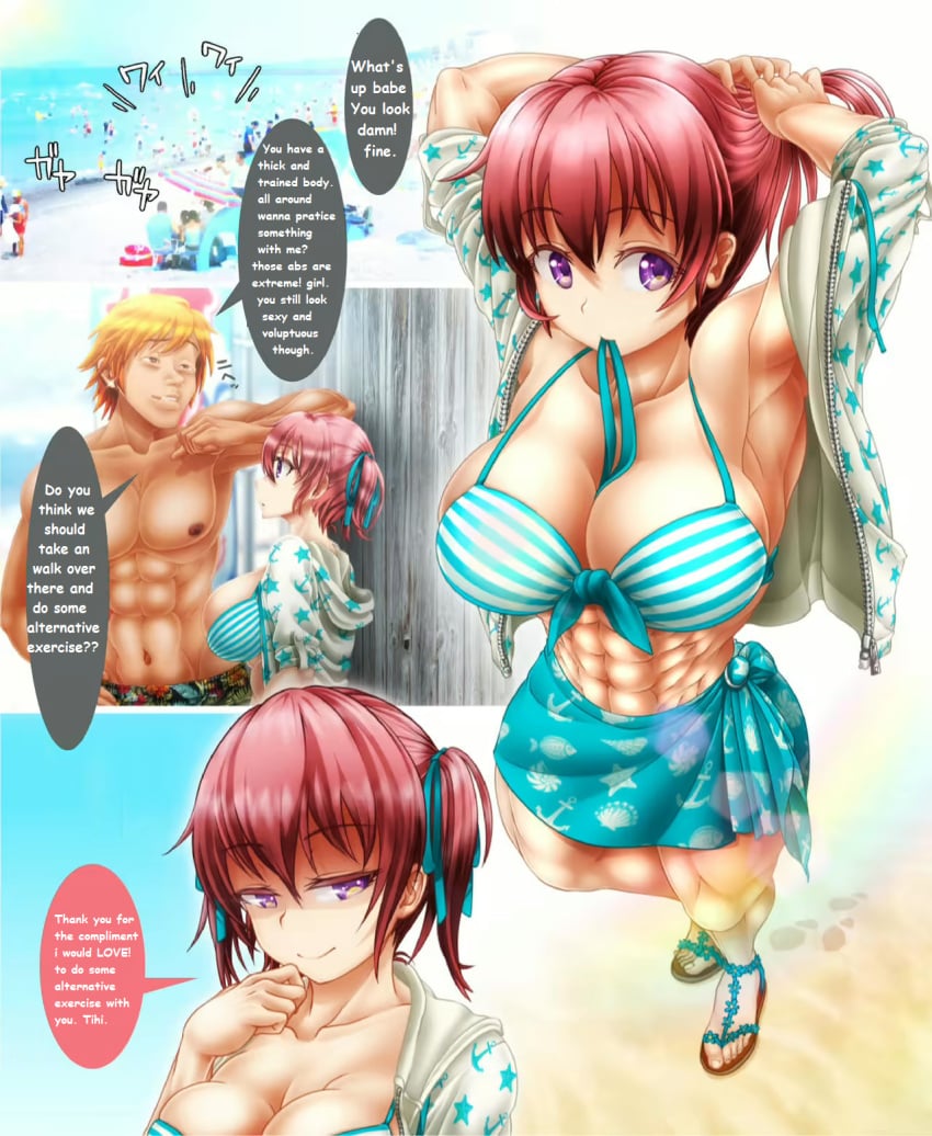 1boy 1girls abs female megumi_amano_(muchin) muchin muscles muscular_female muscular_male repost tagme text translated