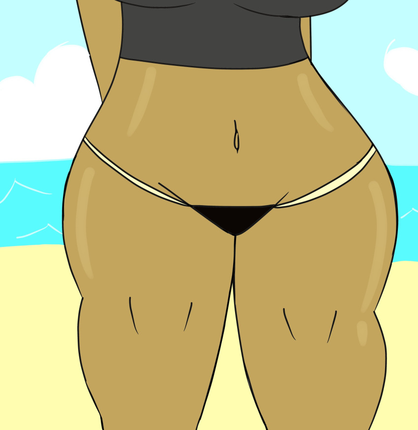 1girls beach big_thighs black_tank_top black_thong dark-skinned_female dark_skin female female_only hands_behind_back lower_body midriff nintendo panties solo souley_dk tagme tank_top tetra the_legend_of_zelda the_wind_waker thick thick_hips thick_thighs thong wide_hips wind_waker