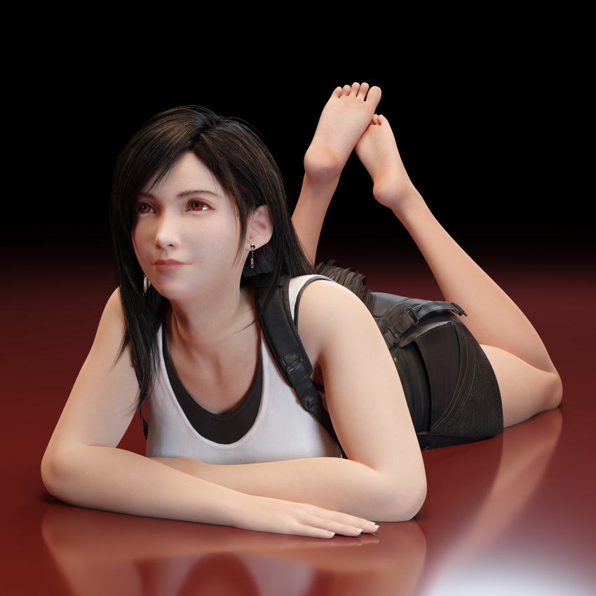 1girls 3d clothed clothed_female clothes clothing feet feet_up female female_only final_fantasy final_fantasy_vii final_fantasy_vii_remake fully_clothed laying_on_stomach neverseenme soles solo the_pose tifa_lockhart