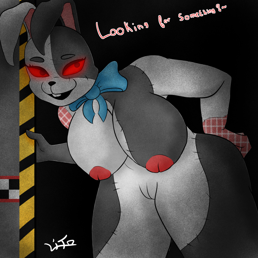 areola areolae ass big_ass big_breasts bowtie breasts bunny bunny_ears bunny_girl bunnysuit five_nights_at_freddy's five_nights_at_freddy's:_security_breach fnaf litonima nipples red_eyes solo text thick_thighs thighs thunder_thighs vanny vanny_(fnaf)