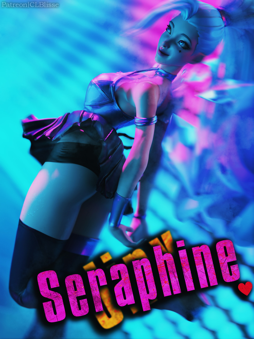 1girls 3d ass ass_focus blue_hair clblisse female female_focus high_heels idol league_of_legends seraphine_(league_of_legends) small_breasts solo solo_female thick_thighs underwear wedge_heels