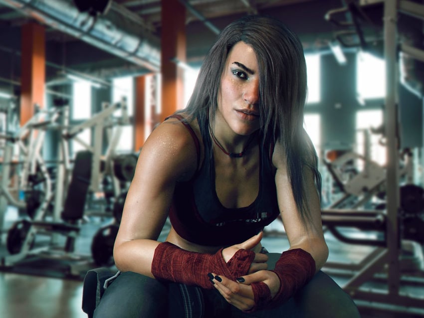 1girls 3d athletic brazilian brazilian_female caveira_(rainbow_six) dark-skinned_female dark_skin female female_only fighter fit fit_female gym human indoors muscular muscular_female rainbow_six rainbow_six_siege realistic solo solo_female sweaty word2 workout_clothes