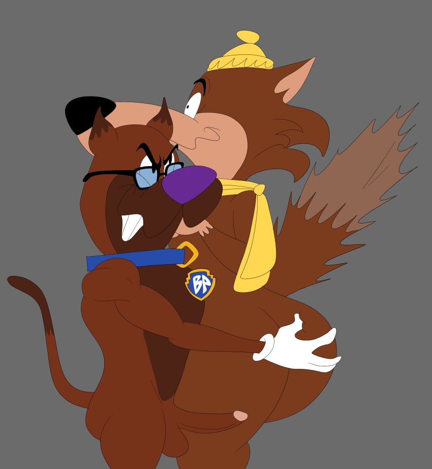 anthro anthro_on_anthro balls big_ass big_butt blastprocessing16 brown_fur bubble_ass bubble_butt canid canine canis cartoony collar fur gay glasses gloves great_dane hanna-barbera hat hi_res huge_cock loopy_(loopy_de_loop) loopy_de_loop original_character scary_smile tail teeth touching_ass wolf yellow_scarf