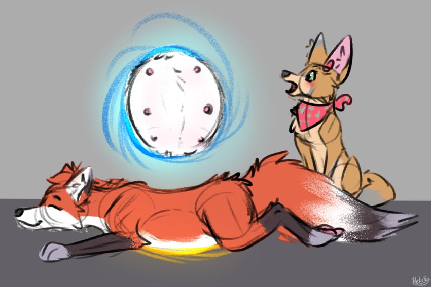 belly big_belly blush canid canine comfy digital_media_(artwork) duo female fennec feral fox fur heliofox lying maia_(heliofox) mammal multi_nipple nipples portal pregnant pregnant_female quadruped red_fox sierra_(heliofox) simple_background smile tail