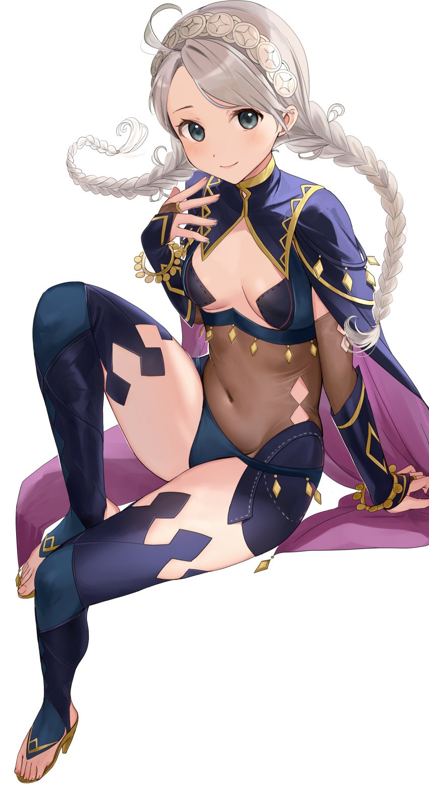 1girls absurdres alternate_costume blue_cape blue_panties bodystocking braid breasts bridal_gauntlets cape closed_mouth commission cosplay covered_navel dark_mage_(fire_emblem_fates) female female_only fire_emblem fire_emblem_fates grey_eyes haru_(nakajou-28) highres lone_nape_hair looking_at_viewer low_twin_braids low_twintails nina_(fire_emblem) nintendo non-web_source nyx_(fire_emblem) nyx_(fire_emblem)_(cosplay) panties parted_bangs revealing_clothes sitting skeb_commission skin_tight small_breasts solo thighhighs toeless_footwear toeless_legwear turtleneck twin_braids twintails two-tone_legwear underwear white_background