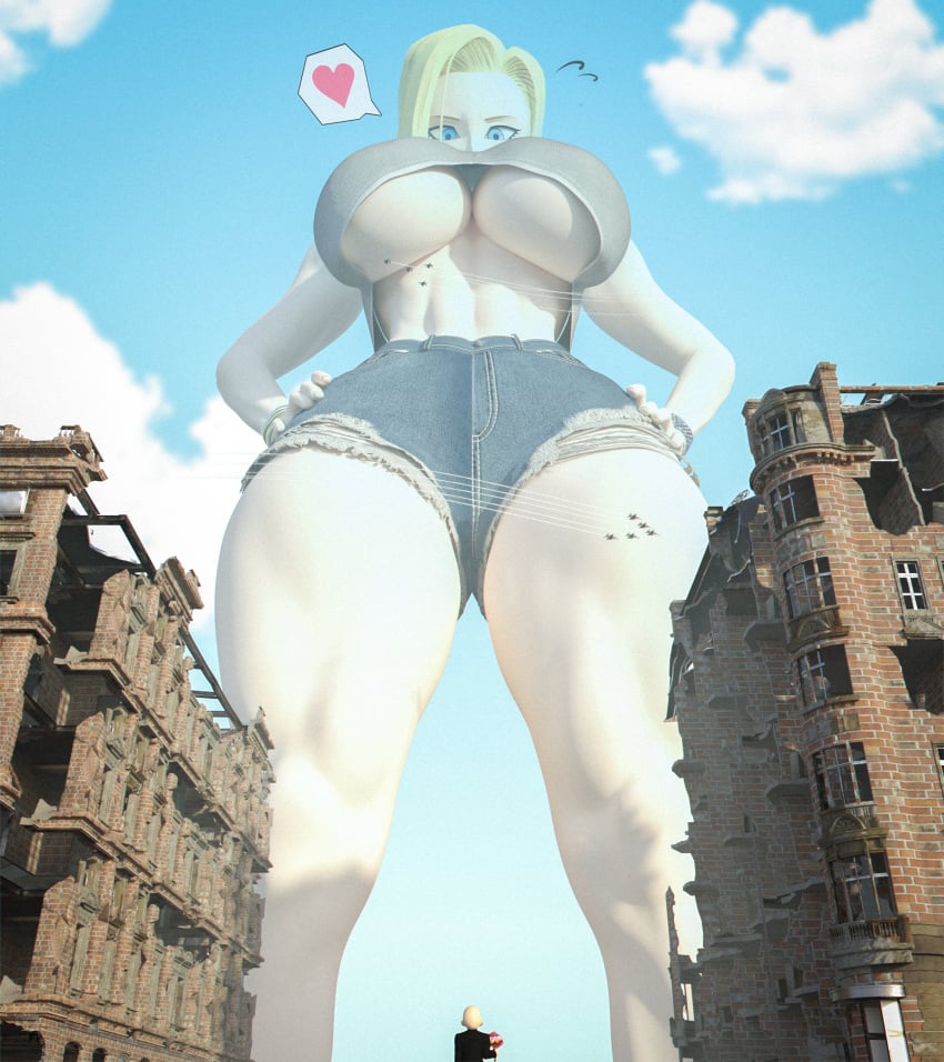 1boy 1girls 3d 3d_(artwork) airplane android_18 anime bald bald_man big_breasts blonde_female blonde_hair bobcut breasts clothed clothed_female clothed_male dragon_ball dragon_ball_z giantess giga_giantess height_difference jet kamicamie krillin kuririn larger_female light-skinned_female light-skinned_male light_skin manga size_difference smaller_male thick_thighs thighs underboob