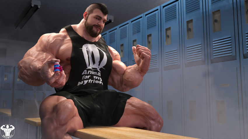 1boy 1human 1male 3d 3d_(artwork) 3d_model beefy big_man blue_eyes bodybuilder boyfriend brown_hair bulge bulge_through_clothing bulging_biceps daddy dazswole erection erection_under_clothing gift gym_clothes himbo holding_gift huge_man hunk locker_room male_only manly masculine muscles muscular muscular_male muscular_thighs oc original original_character stud valentine&#039;s_day veiny_body veiny_muscles