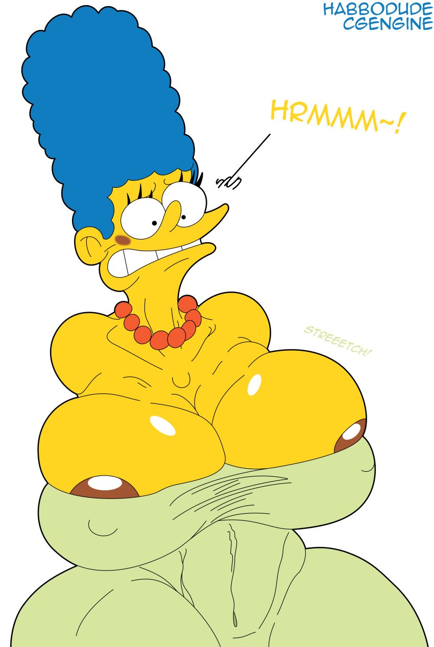 1girls 20th_century_fox 20th_century_studios big_breasts breasts ceegee female female_only habbodude hair_blue marge_simpson mature_female milf solo the_simpsons white_background yellow_body