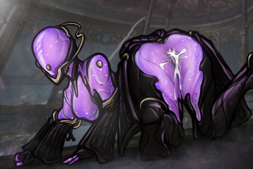 cum cum_in_pussy glowing glowing_body glowing_genitalia glowing_pussy mag_(warframe) mag_heirloom_(warframe) on_floor on_knees self_upload warframe