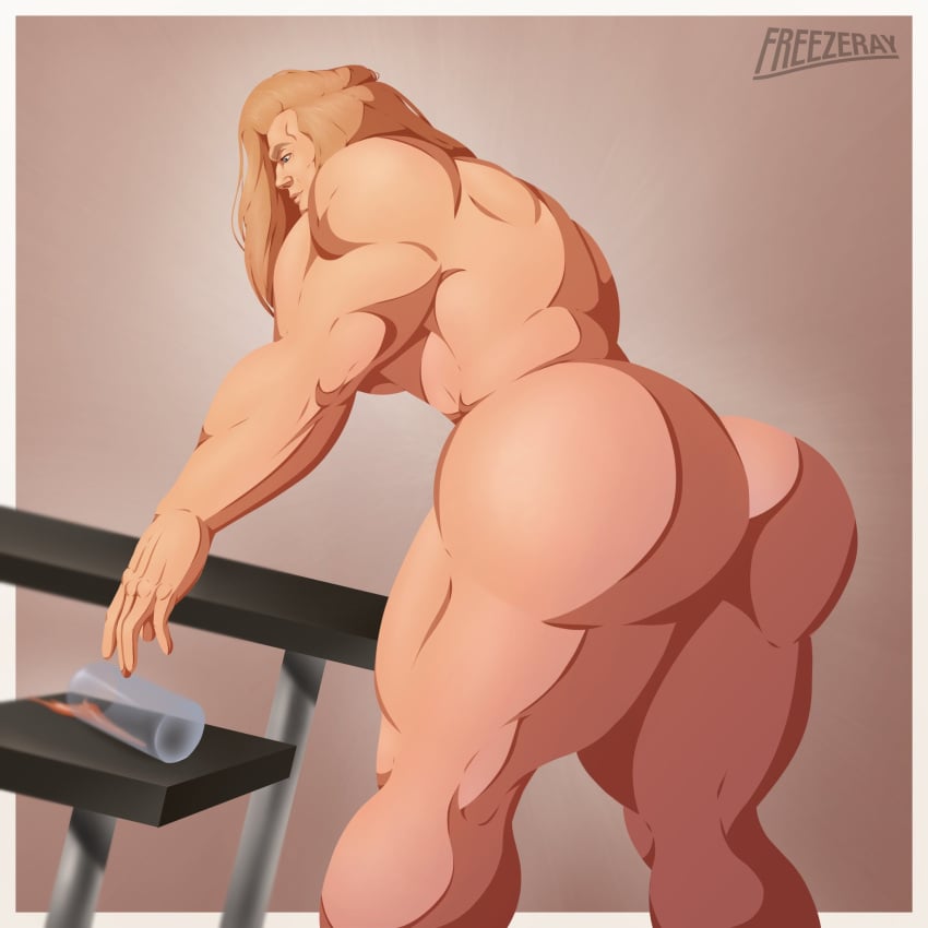 1boy 1human 1male 2d 2d_(artwork) 2d_artwork bara bara_ass bara_tiddies bara_tits beefy big_ass big_ass_(male) big_butt blonde_hair blue_eyes bubble_ass bubble_butt commission dumptruck_ass dumptruck_butt fat_ass fat_butt freezeray04 himbo huge_ass huge_butt long_hair male male_focus male_only masculine muscles muscular muscular_ass muscular_butt muscular_male naked naked_male nude nude_male oc original original_character picking_up plump_ass plump_butt round_ass round_butt solo solo_focus solo_male spilled_drink thick_ass thick_butt