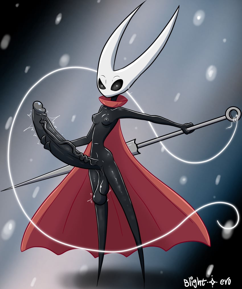 1futa areolae balls blightstar breasts cape cape_only collar erection futa_only futanari gigantic_penis hollow_knight hornet_(hollow_knight) huge_cock humanoid humanoid_penis hyper_penis insect_humanoid insects nipples nude penis simple_background skinny smooth_balls solo solo_futa standing string uneven_balls weapon