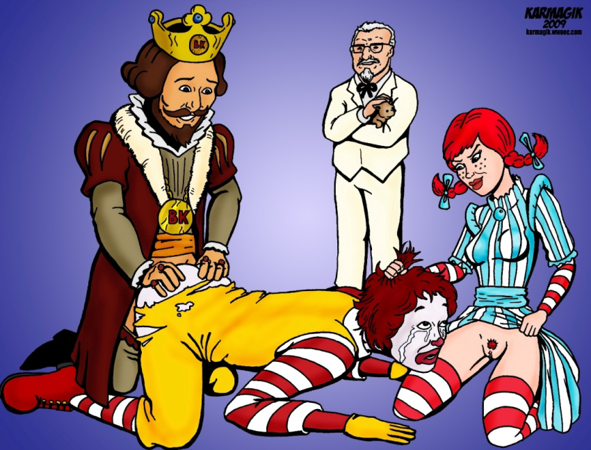 1girls burger_king colonel_sanders gay karmagik kfc male_penetrated mascot mcdonald's ronald_mcdonald the_king_(burger_king) wendy's wendy_thomas