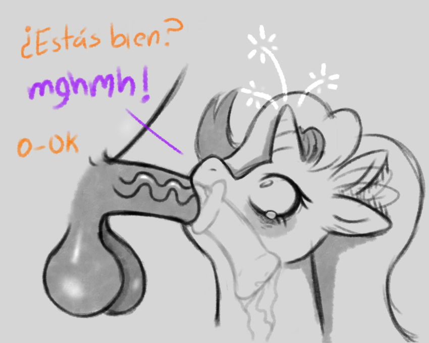 balls blush bodily_fluids comic cum cum_in_mouth cum_inside digital_media_(artwork) duo ear_twitch equid equine eyelashes female feral friendship_is_magic fur genital_fluids genitals hair hasbro hi_res horn horse male male/female mammal my_little_pony oral penis pony scarletrabbits simple_background spanish_text starlight_glimmer_(mlp) sunburst_(mlp) teary_eyes text translation_request unicorn